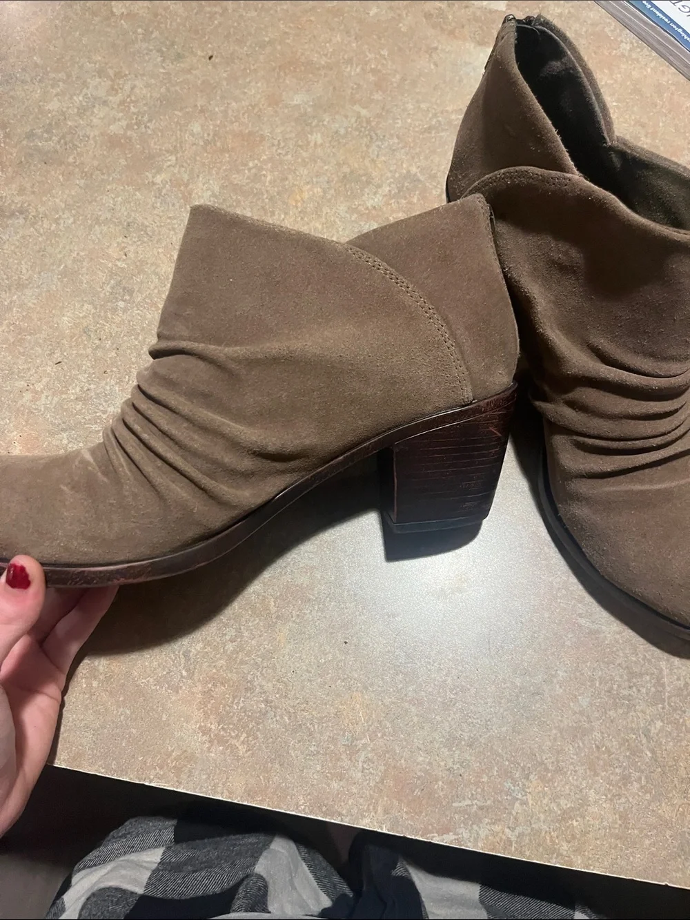 Women’s Brown Suede Ankle Booties - Classic Ruched Design